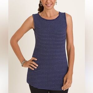 Chico’s Size 3 Zenergy Plush Chevron Striped Ribbed Fitted Blue Tank Top Size XL